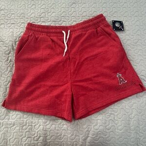MLB LA Anaheim Angels baseball red shorts fleece stretch casual elastic athletic